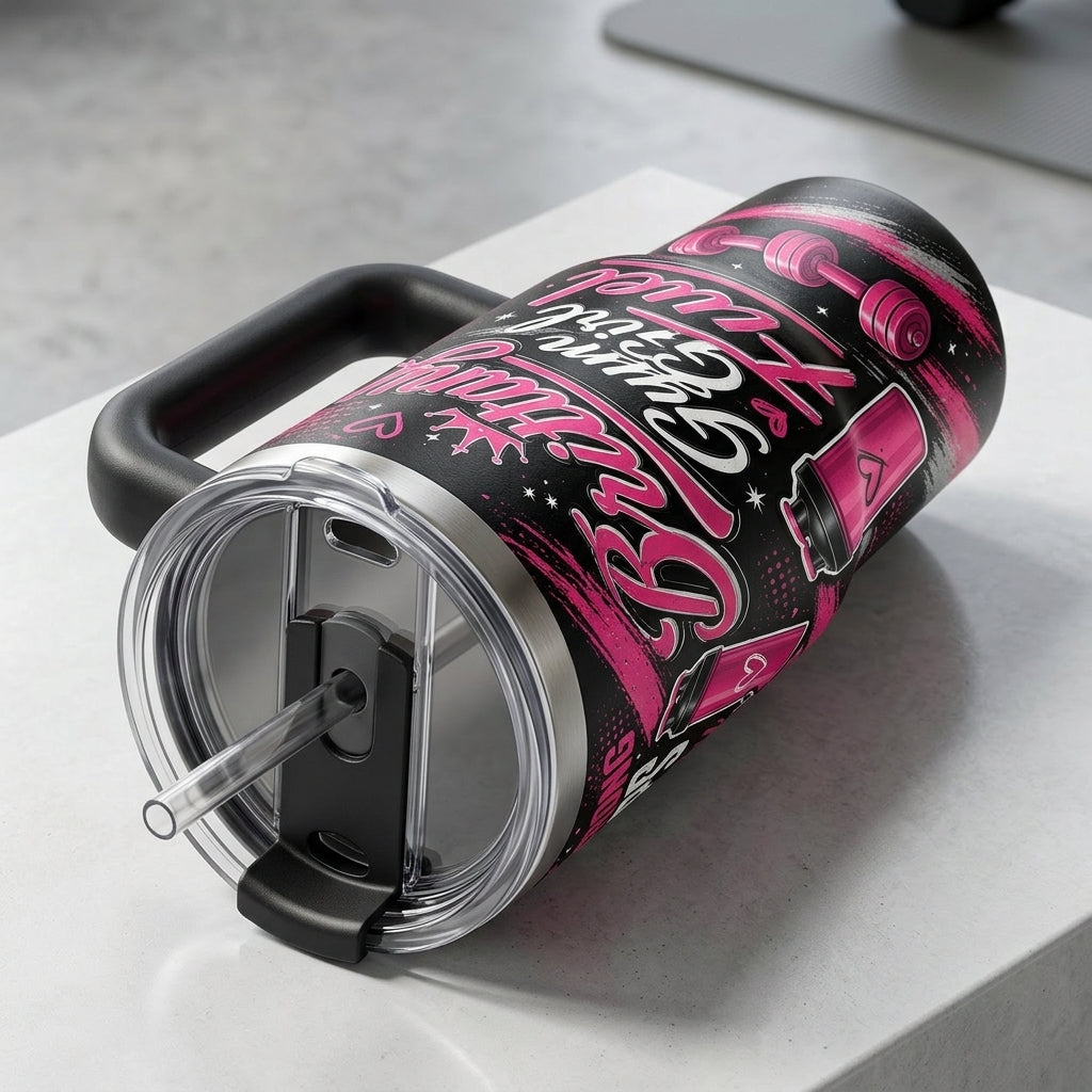 Personalized Gym Girl Fuel 40oz Tumbler with Handle - Custom Name Fitness Gift for Her