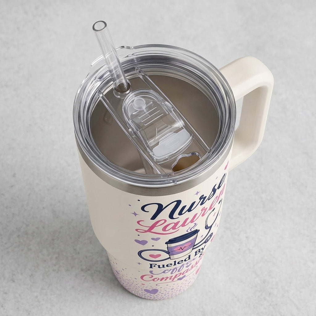 Personalized Nurse Life 40oz Tumbler with Handle, Custom Name Coffee and Compassion Gift for Nursing Students