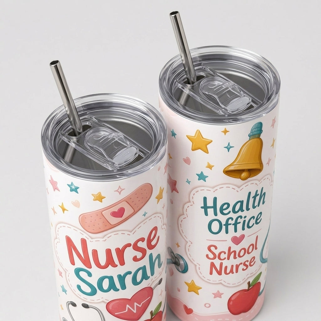 Personalized School Nurse 40oz Tumbler with Handle - Custom Name Health Office Gift