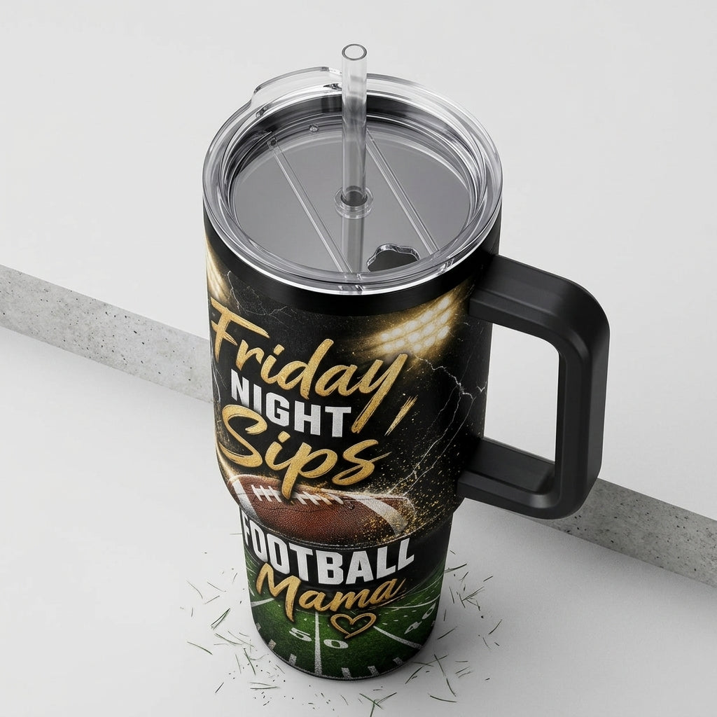 Personalized Football Mama 40oz Tumbler with Handle - Custom Name & Number Game Night Cup