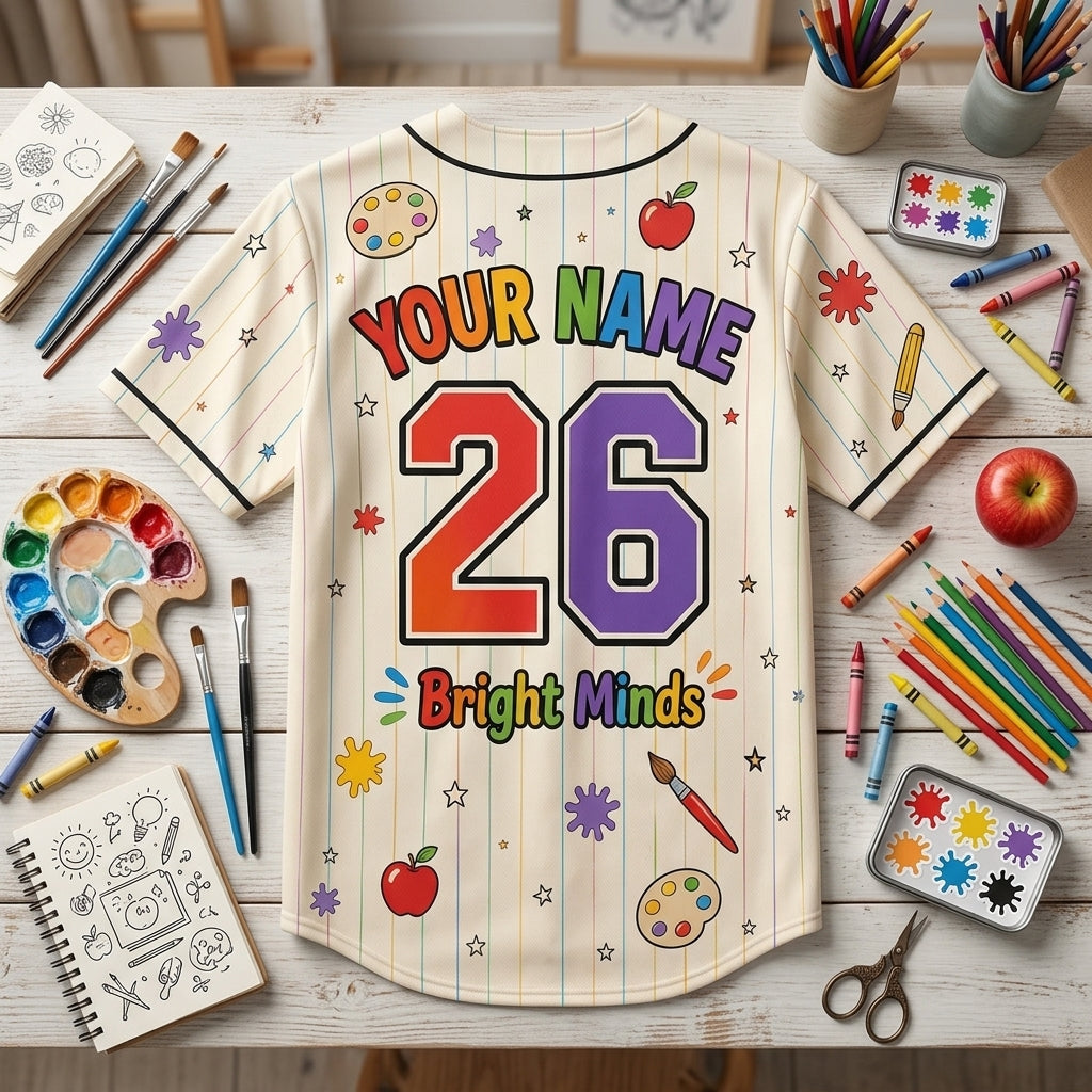 Personalized Art Teacher Color Crew Baseball Jersey - Custom Name and Number School Gift