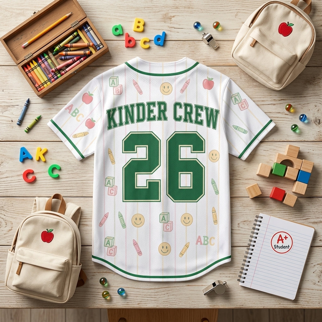 Kindergarten Crew Personalized Baseball Jersey - Custom Teacher & Student School Spirit Shirt