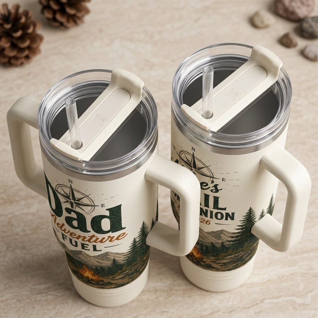 Personalized Dad Adventure Fuel 40oz Tumbler with Handle, Custom Name Trail Companion Hiking Gift for Him