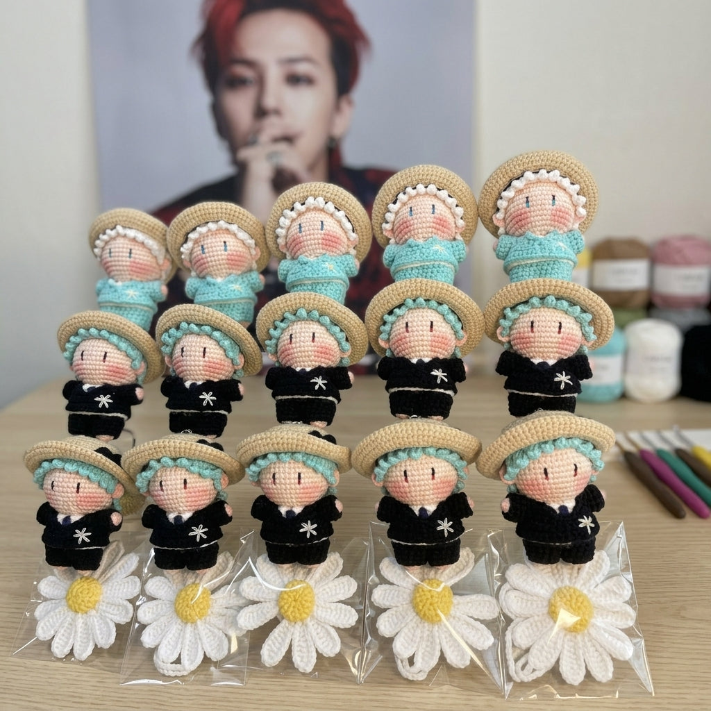 Handmade Crochet Boy Doll Keychain - Cute Knitted Figure Bag Charm