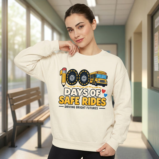 100 Days of Safe Rides School Bus Driver T-shirt Sweatshirt Hoodie - mockup 2