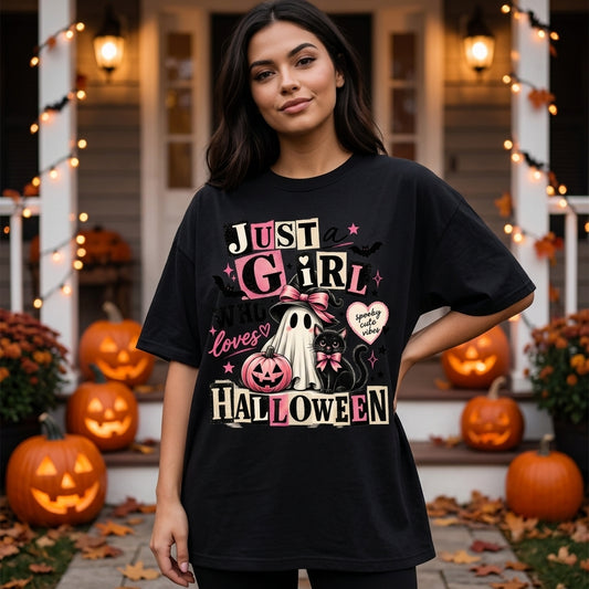 6 Halloween Just a Girl Who Loves Halloween T-shirt Sweatshirt Hoodie - mockup 2