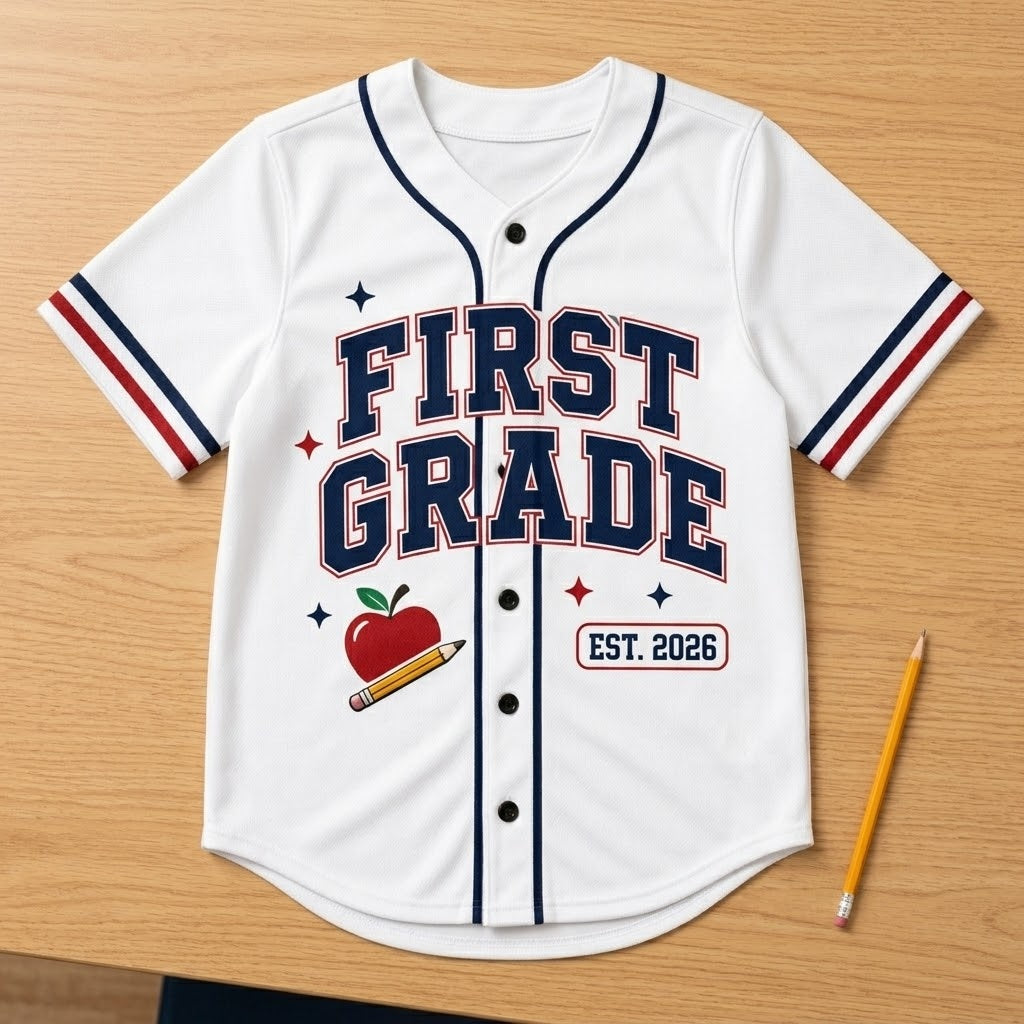 First Grade Teacher Baseball Jersey - Personalized Teacher Name Jersey