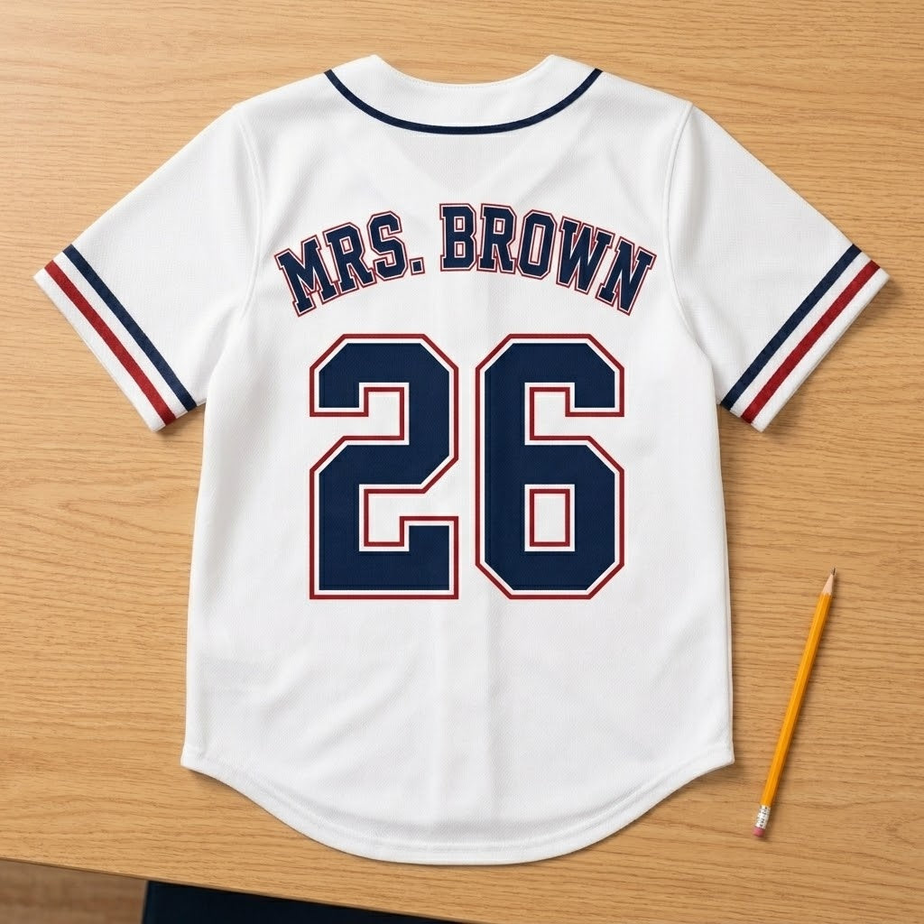 First Grade Teacher Baseball Jersey - Personalized Teacher Name Jersey