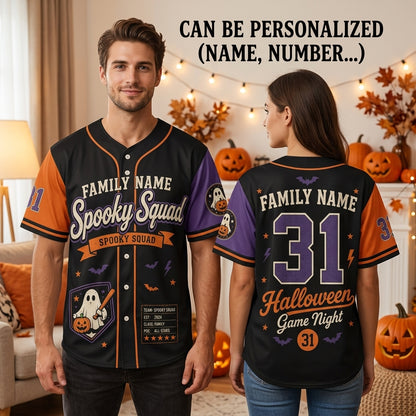 Personalized Spooky Squad Halloween Baseball Jersey - Custom Family Name and Number Ghost Jersey