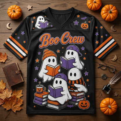 Personalized Boo Crew Halloween Teacher Football Jersey - Custom Ghost Reading Jersey for Librarians