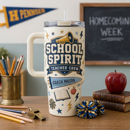Personalized School Spirit Teacher Crew 40oz Tumbler with Handle - Custom Coach & Educator Gift
