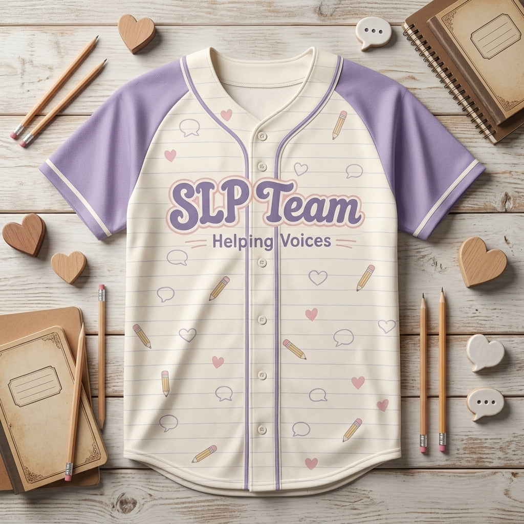 Personalized SLP Team Baseball Jersey - Custom Name and Number Speech Pathologist Gift