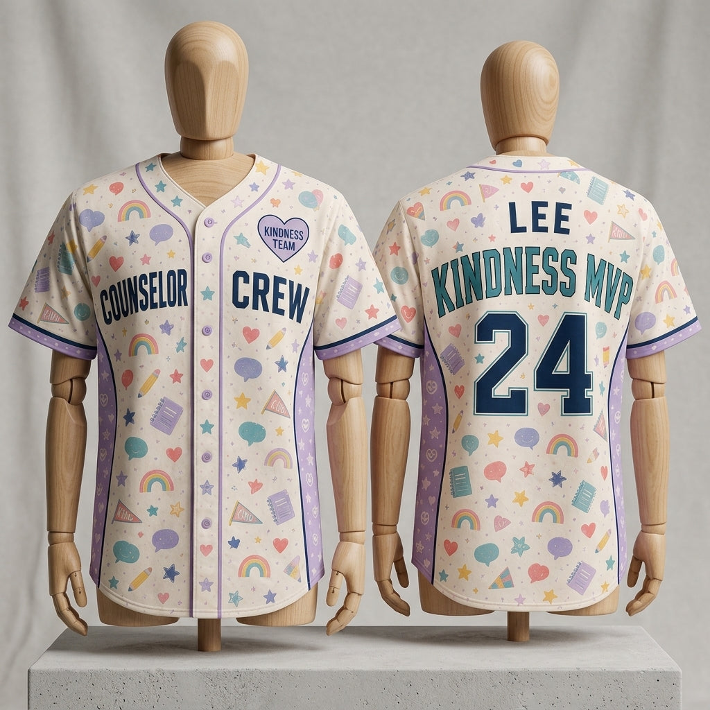 Personalized Counselor Crew Baseball Jersey - Custom Name and Number Kindness MVP Teacher and Staff Shirt
