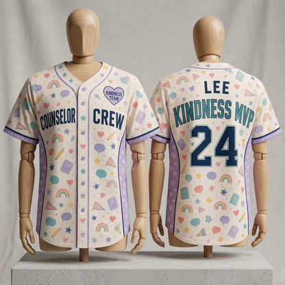 Personalized Counselor Crew Baseball Jersey - Custom Name and Number Kindness MVP Teacher and Staff Shirt