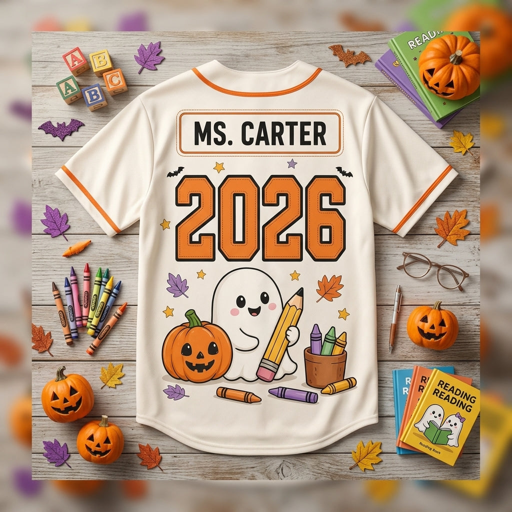 Personalized Little Boo Learners Halloween Baseball Jersey - Custom Teacher Ghost Crew Shirt 2026