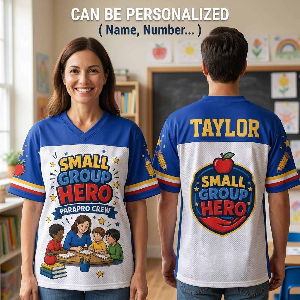 Personalized Small Group Hero Parapro Crew Teacher Football Jersey - Custom Name Educational Gift