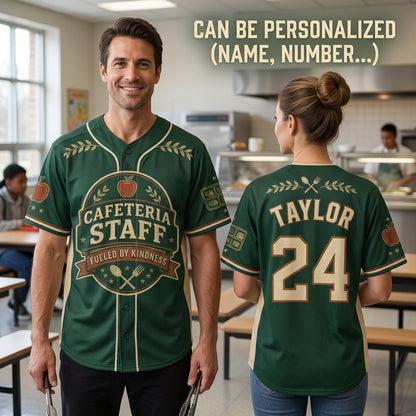Personalized Cafeteria Staff Baseball Jersey - Custom Name & Number Fueled by Kindness School Uniform
