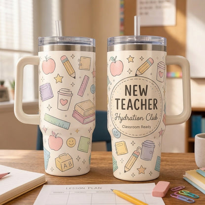 Personalized New Teacher Hydration Club 40oz Tumbler with Handle - Custom Back to School Gift
