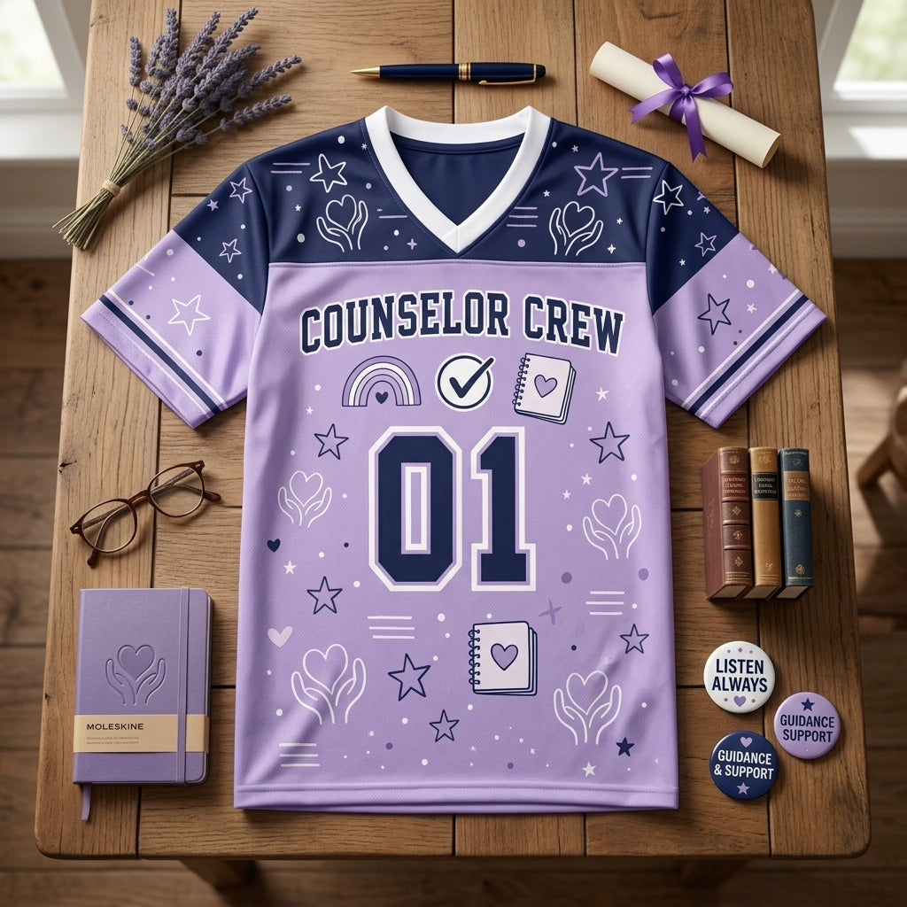 Personalized Counselor Crew Mesh Football Jersey - Custom Name Guidance Team School Apparel