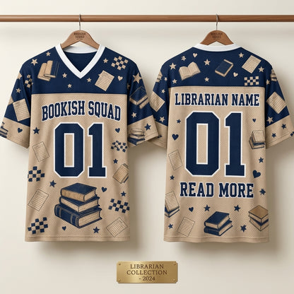 Personalized Bookish Squad Mesh Football Jersey - Custom Librarian Name Gift for Book Lovers