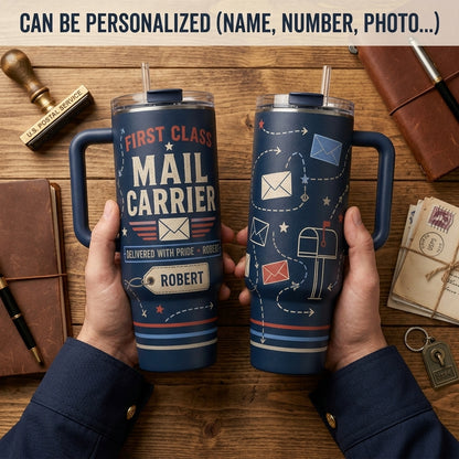 Personalized First Class Mail Carrier 40oz Tumbler with Handle - Custom Name Postal Worker Gift