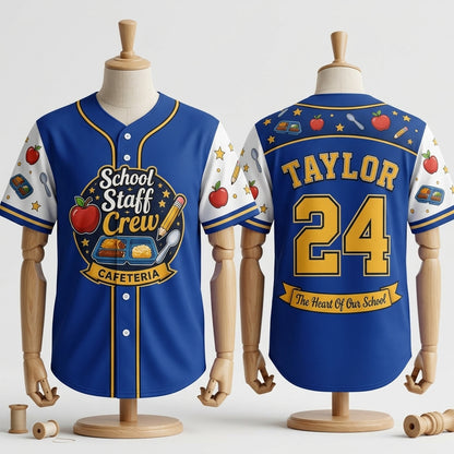 Personalized School Staff Crew Cafeteria Baseball Jersey - Custom Name and Number Lunch Lady Gift