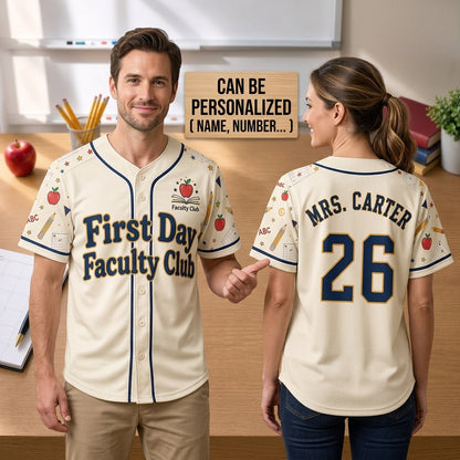 Personalized First Day Faculty Club Teacher Baseball Jersey - Custom Name and Number Teacher Gift