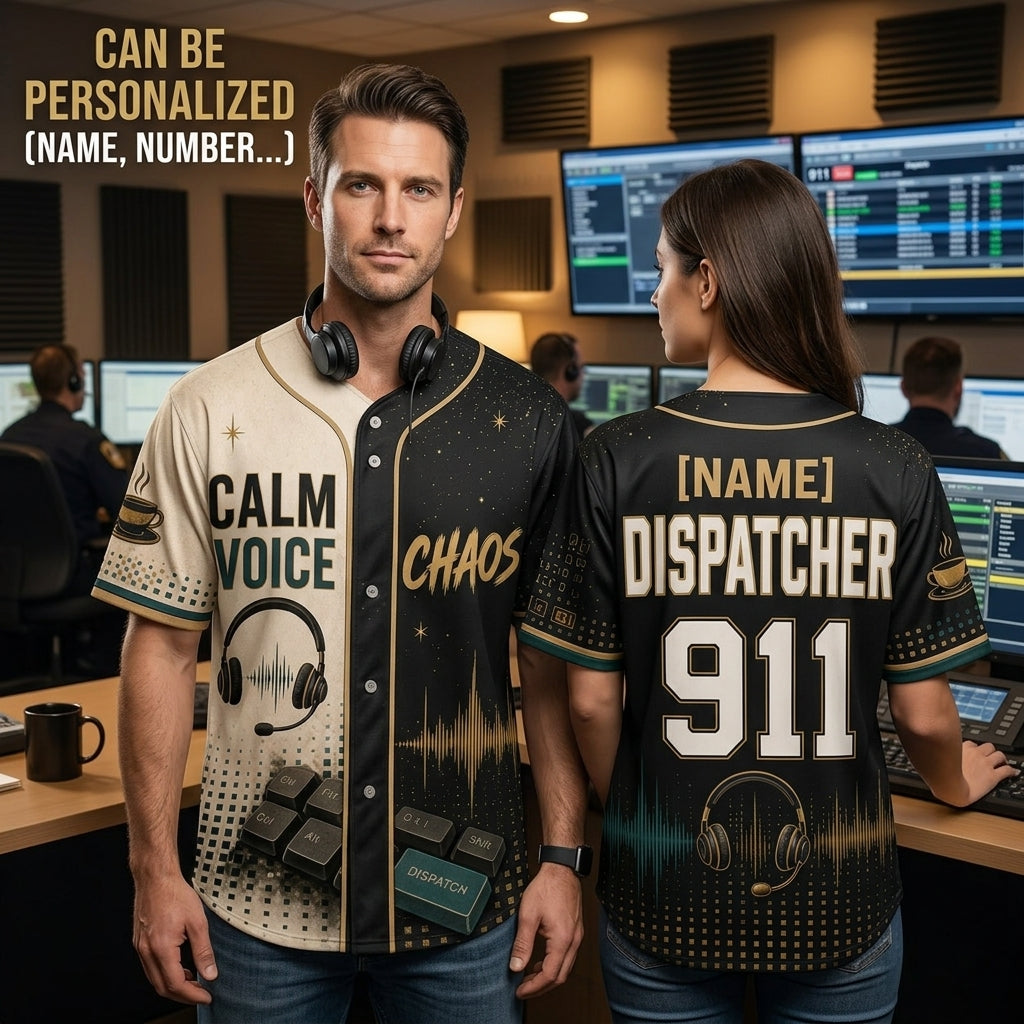 Personalized 911 Dispatcher Baseball Jersey - Custom Name Emergency Operator Calm Voice in Chaos Gift - baseball jersey product view 2