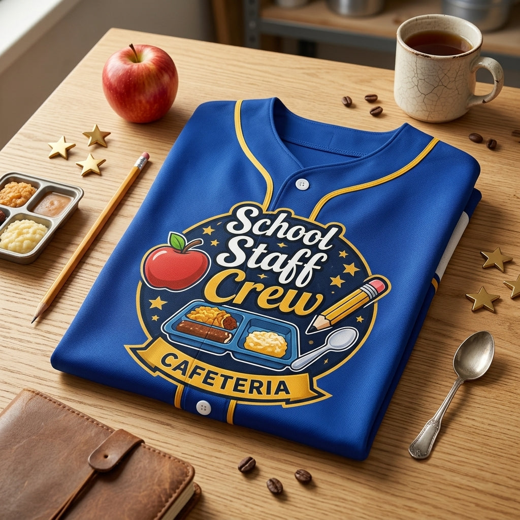 Personalized School Staff Crew Cafeteria Baseball Jersey - Custom Name and Number Lunch Lady Gift