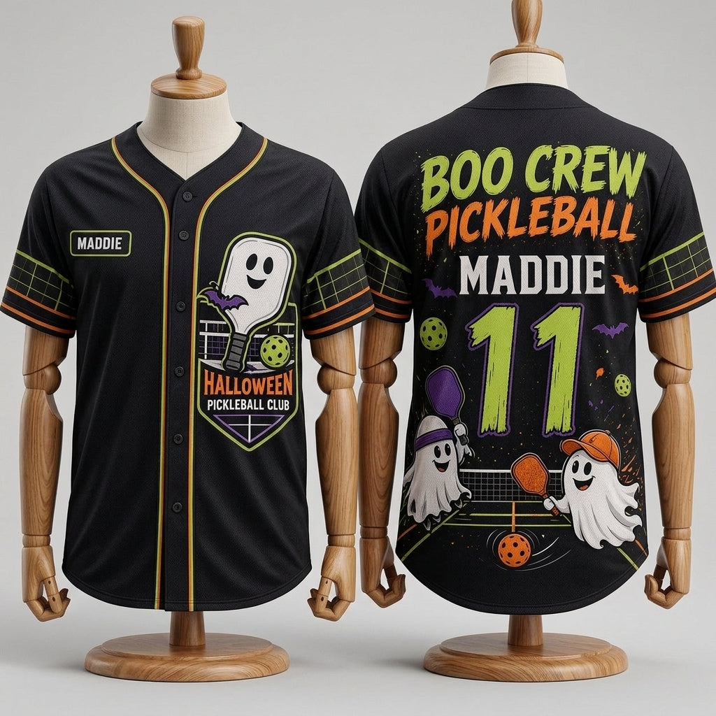 Personalized Boo Crew Halloween Pickleball Baseball Jersey - Custom Name and Number Ghost Uniform