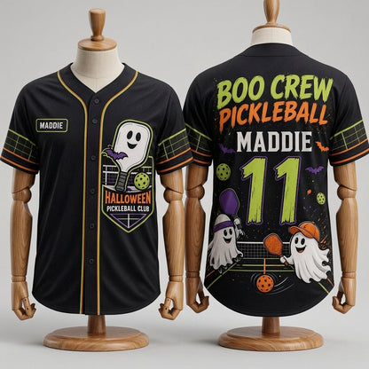 Personalized Boo Crew Halloween Pickleball Baseball Jersey - Custom Name and Number Ghost Uniform