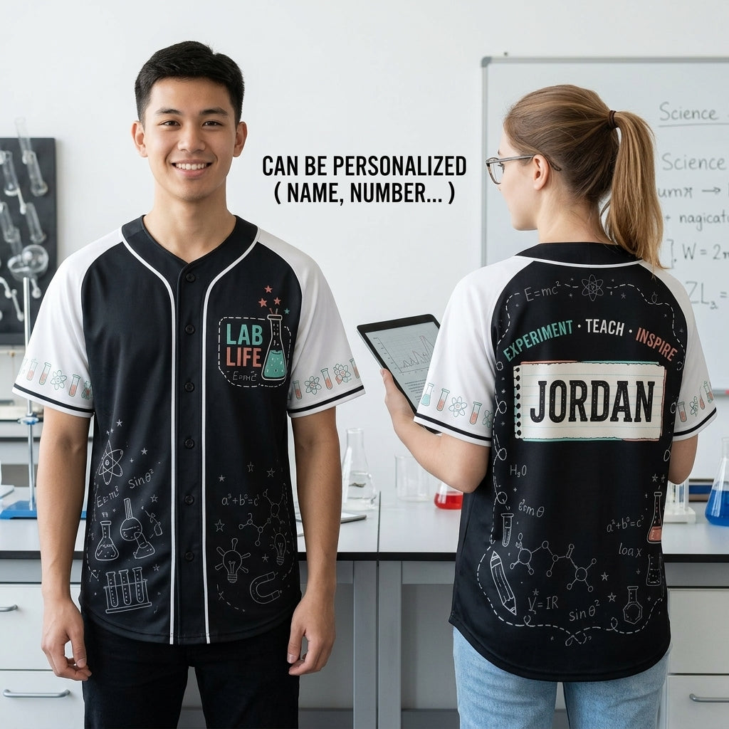 Personalized Science Lab Life Baseball Jersey - Custom Name Teacher & Scientist Gift