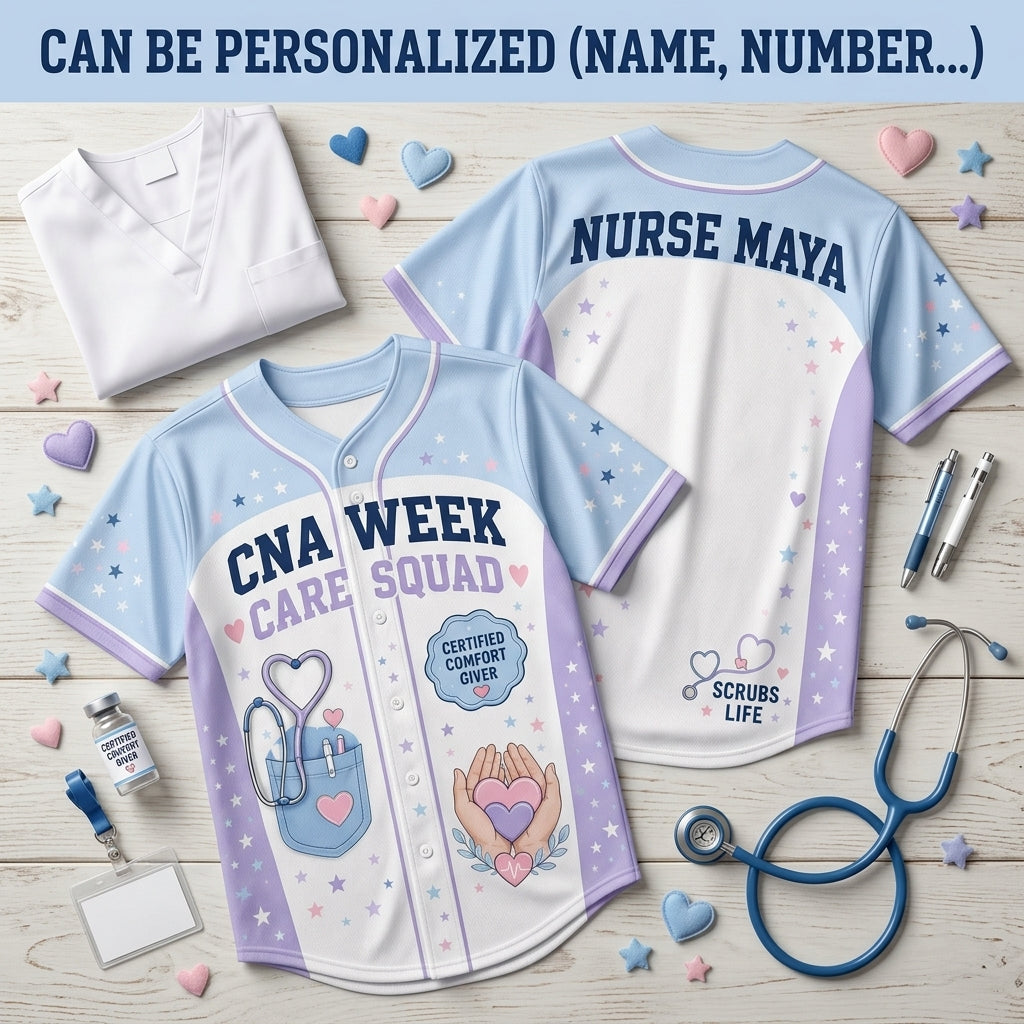 Personalized CNA Week Care Squad Baseball Jersey - Custom Name Gift for Healthcare Workers