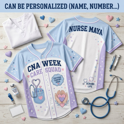 Personalized CNA Week Care Squad Baseball Jersey - Custom Name Gift for Healthcare Workers