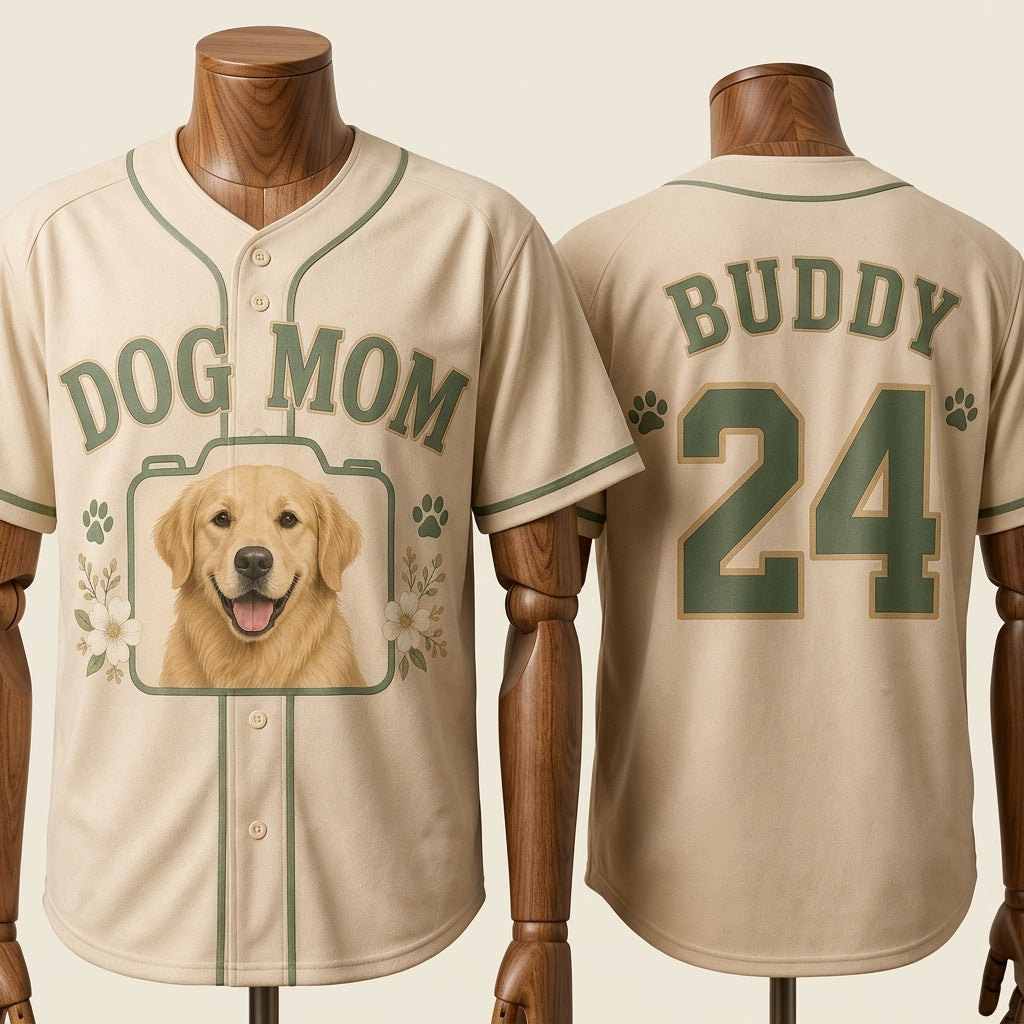 Personalized Dog Mom Baseball Jersey with Custom Pet Photo - Custom Name & Number Athletic Jersey for Dog Lovers