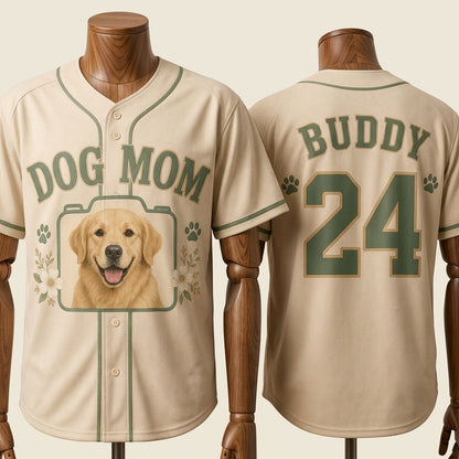 Personalized Dog Mom Baseball Jersey with Custom Pet Photo - Custom Name & Number Athletic Jersey for Dog Lovers
