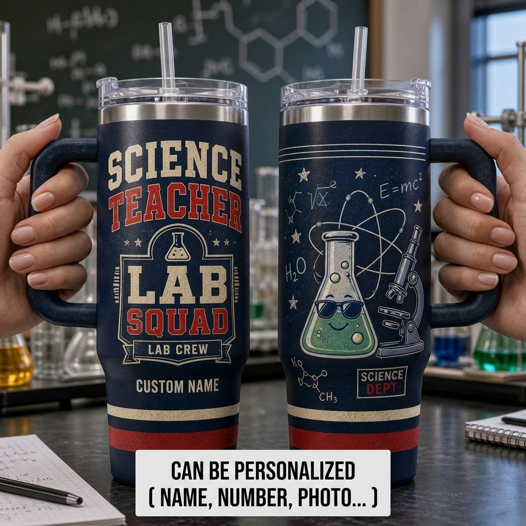 Personalized Science Teacher Lab Squad 40oz Tumbler with Handle - Custom Name Chemistry Teacher Gift