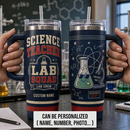 Personalized Science Teacher Lab Squad 40oz Tumbler with Handle - Custom Name Chemistry Teacher Gift