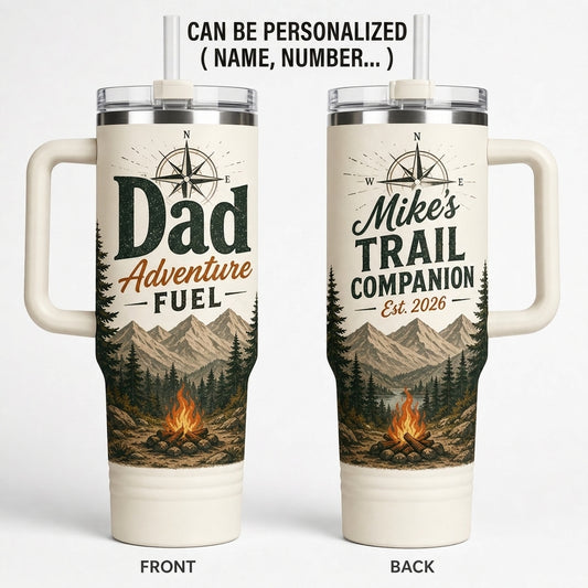 Personalized Dad Adventure Fuel 40oz Tumbler with Handle, Custom Name Trail Companion Hiking Gift for Him
