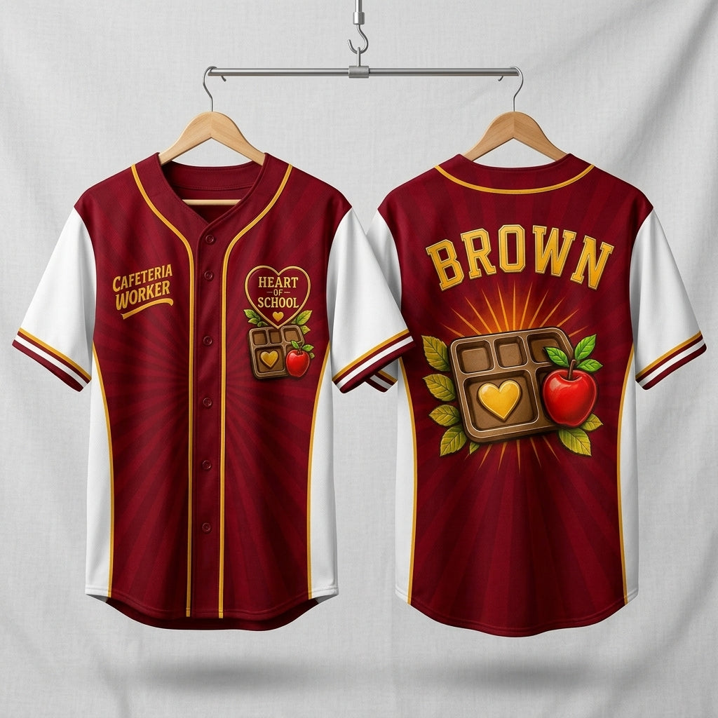 Personalized Cafeteria Worker Baseball Jersey - Heart of School Custom Name School Lunch Hero Apparel