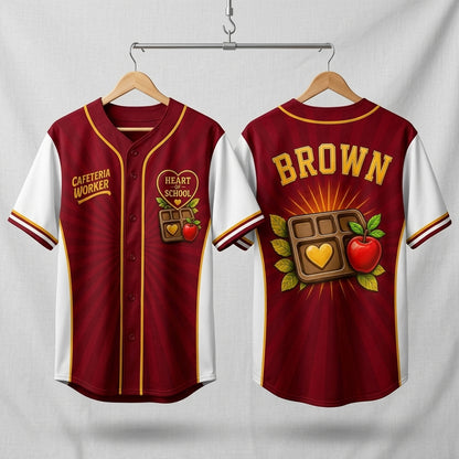 Personalized Cafeteria Worker Baseball Jersey - Heart of School Custom Name School Lunch Hero Apparel