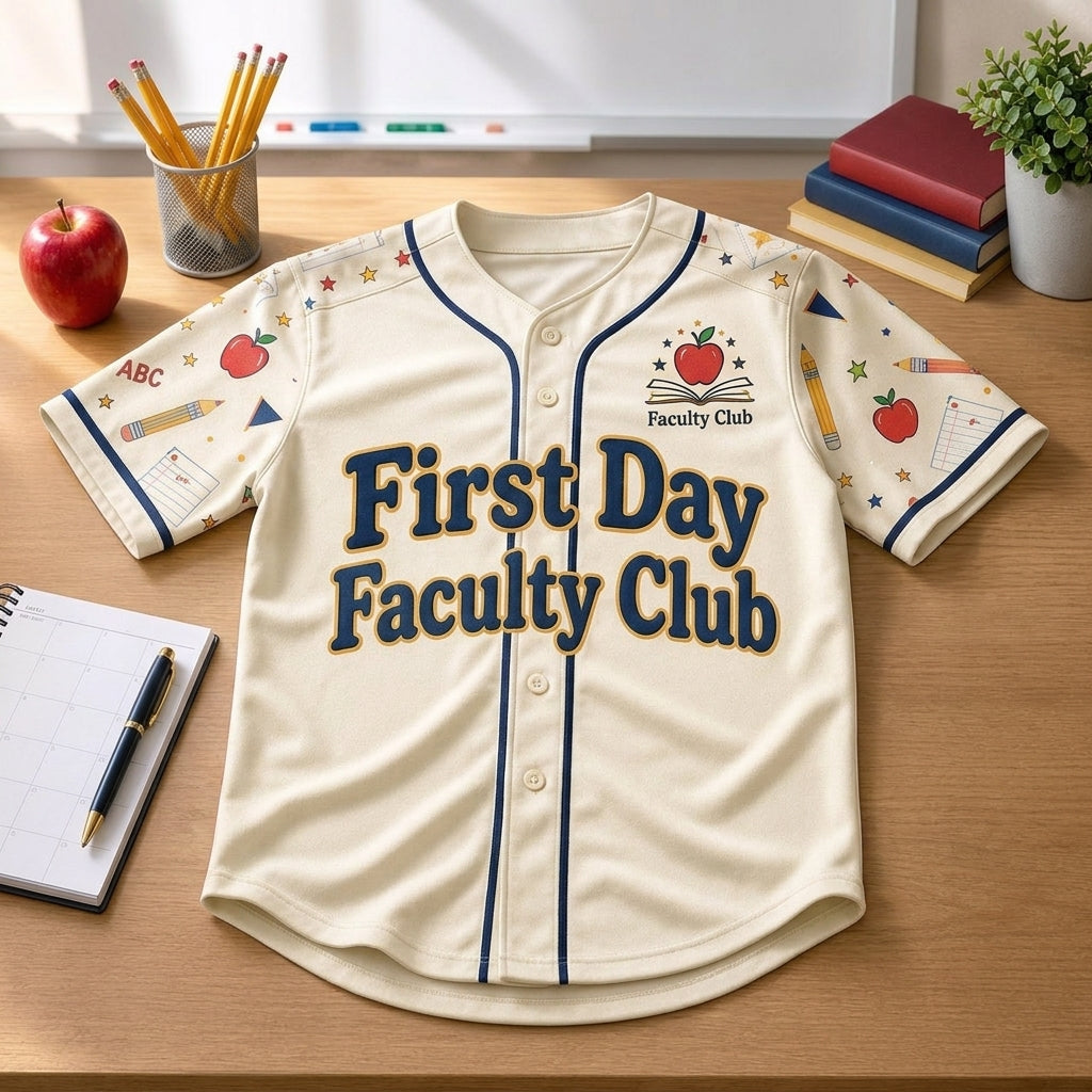 Personalized First Day Faculty Club Teacher Baseball Jersey - Custom Name and Number Teacher Gift