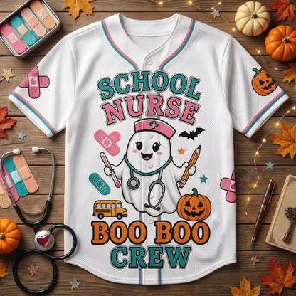 Personalized School Nurse Halloween Baseball Jersey - Custom Boo Boo Crew Ghost Medical Outfit Gift product view 4