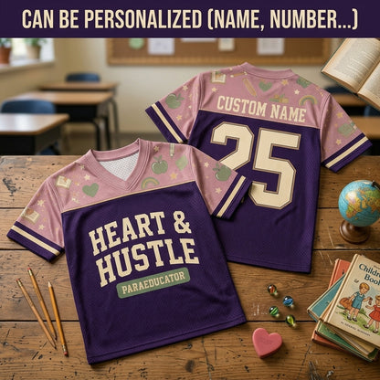 Personalized Heart & Hustle Paraeducator Football Jersey - Custom Name & Number School Spirit Mesh Shirt - football jersey product view 2