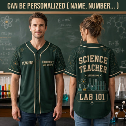 Personalized Science Teacher Baseball Jersey - Custom Name Lab 101 STEM Educator Uniform