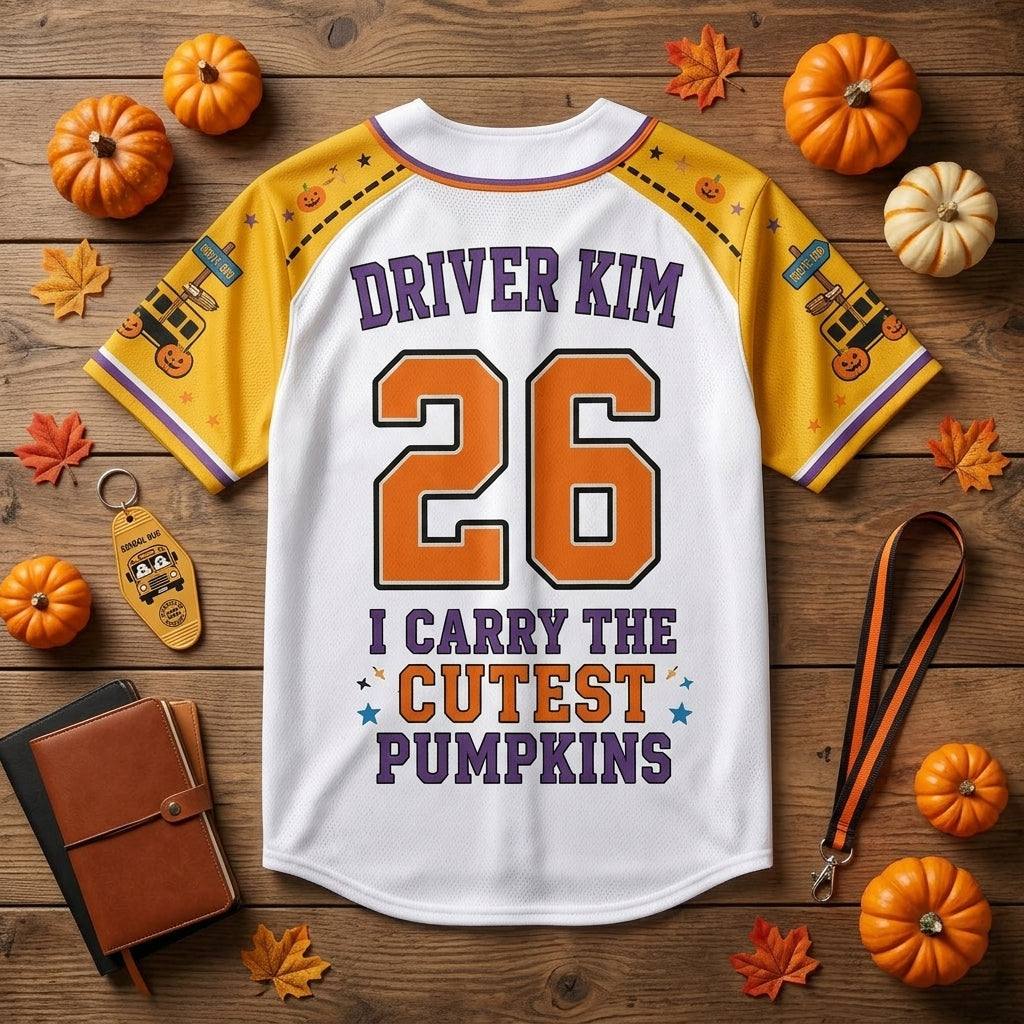 Personalized Spooky Bus Driver Halloween Baseball Jersey - Custom Name & Number School Bus Driver Gift