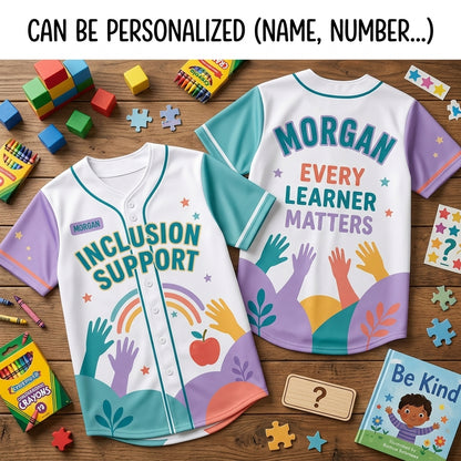 Personalized Inclusion Support Baseball Jersey - Custom Name Every Learner Matters Special Ed Teacher Gift
