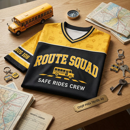 Personalized School Bus Driver Football Jersey - Custom Name & Route Number Squad Gear
