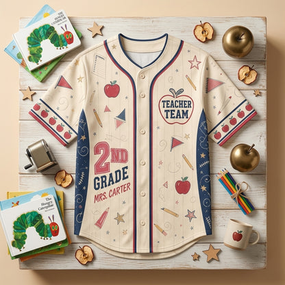 Personalized Teacher Era Baseball Jersey - Custom Name & Grade Teacher Team Jersey for Educators