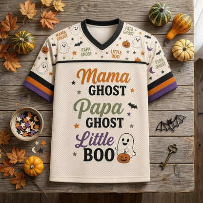 Personalized Family Halloween Football Jersey - Custom Name Ghost Team Jersey for Mama Papa and Little Boo